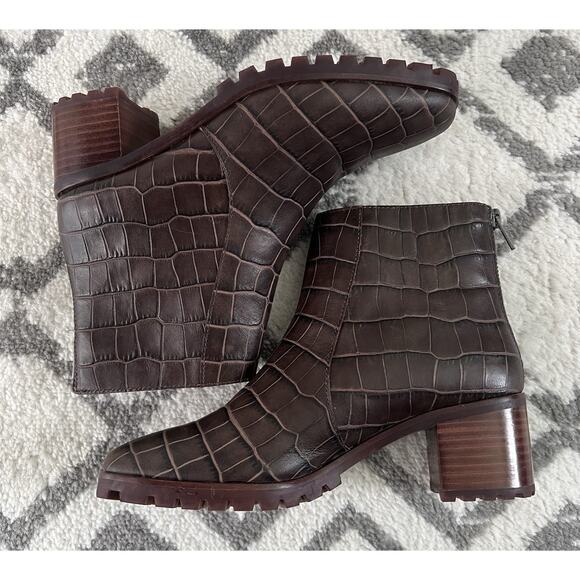 MADEWELL Women’s Brown Croc Embossed Leather Katie Lugsole Boots Shoes - Picture 10 of 14